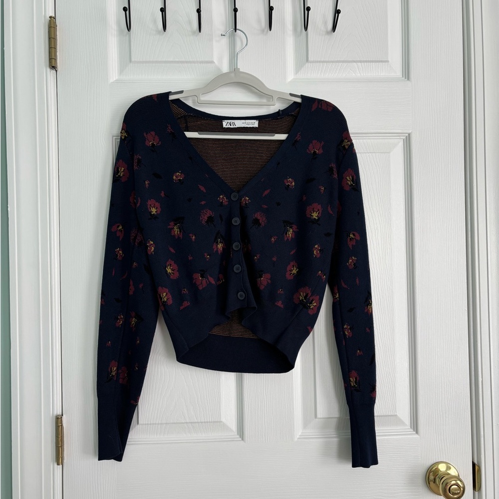 Zara V Neck Knit Jacquard Cardigan